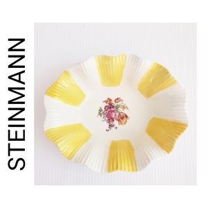 Steinmann Porcelain Summer Yellow Striped Vintage Bowl Dainty Floral Design